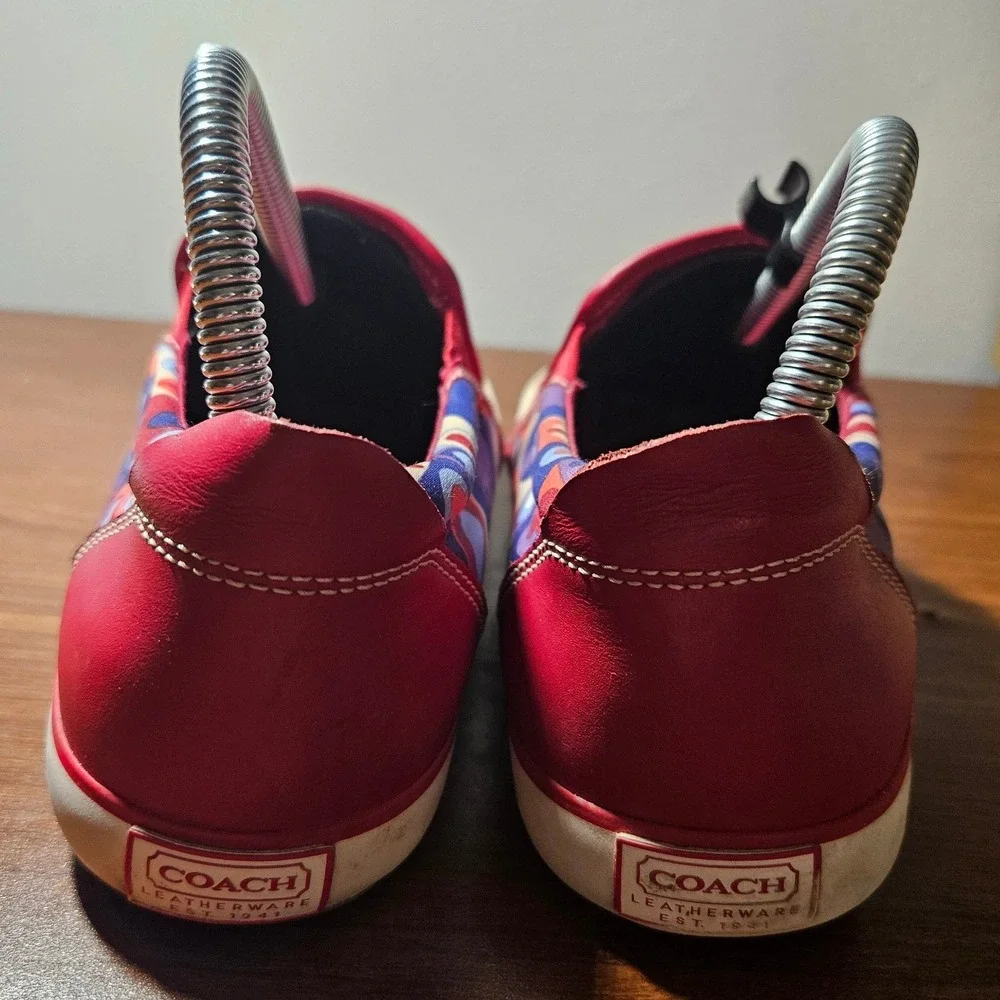 Coach Beale Slip On Sneakers Womens 7.5B Red Multi Color Signature C A1217